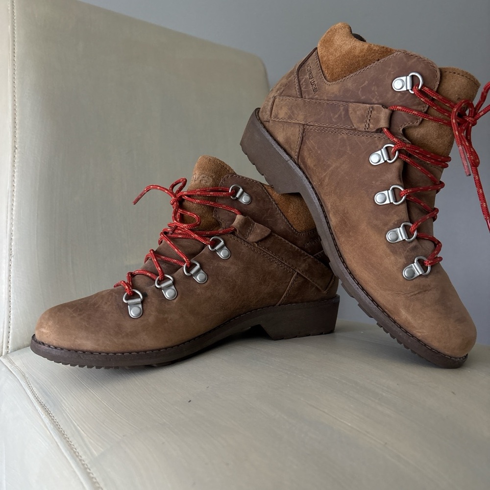 Teva Brown Lace Up Boots with Red Accents